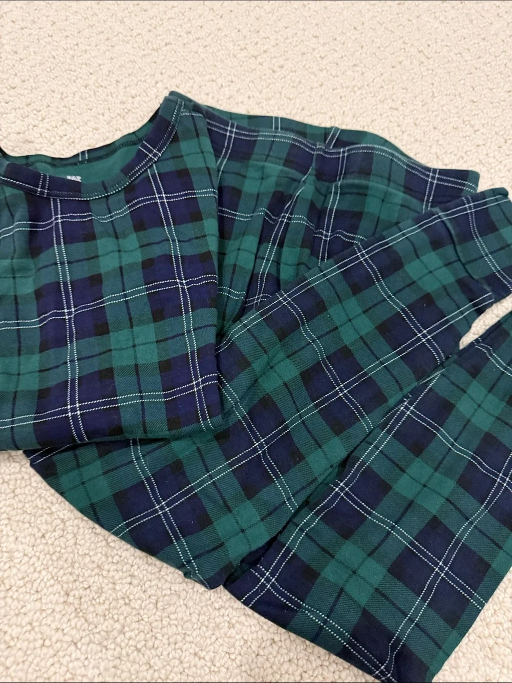 GAP Boys/Unisex Green and Navy Plaid Pajama Set